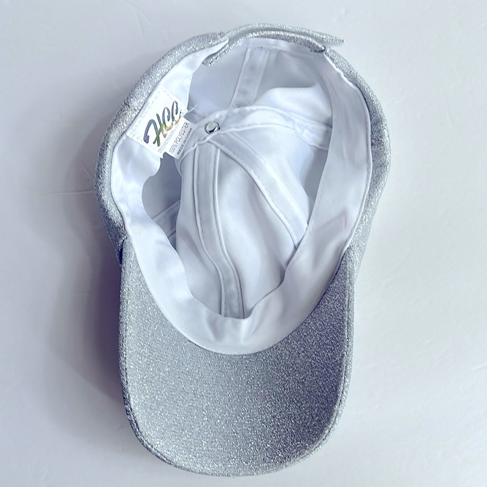 Silver Cap Hat Blingy Shiny Glitter Glitzy Ball Cap NWT - Picture 6 of 7